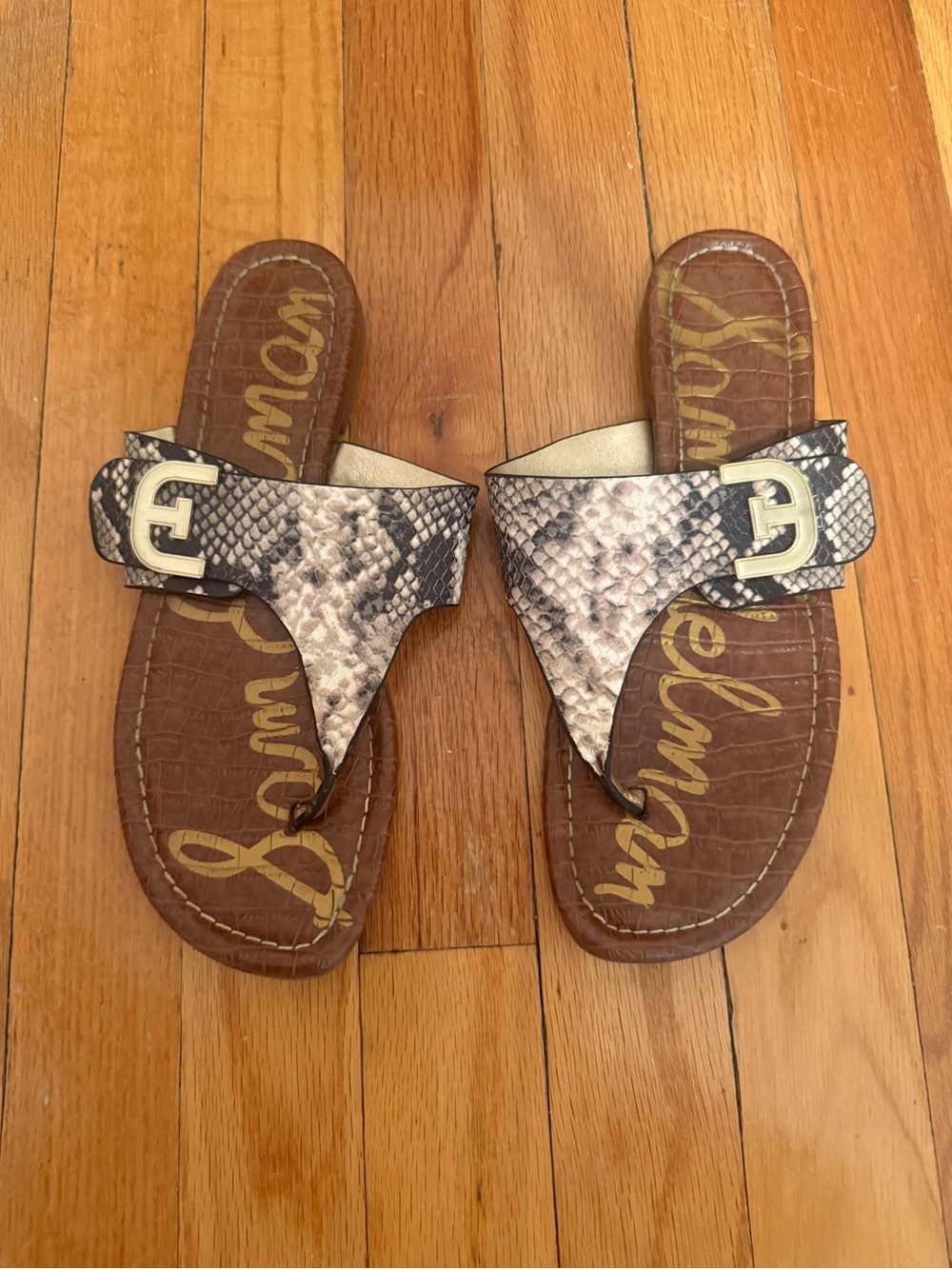 Sam Edelman Snake-Print Thong Sandals in Brown and Black